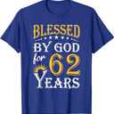 Vintage Blessed by God for 62 years Happy 62nd Birthday T-Shirt, Size 3XL