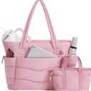 Wandering Nature Work Tote Bag with Cup Holder, Nurse Bag 2 Set, 15.6" Laptop Compartment & Trolley Sleeve for Women, Travel (Pink)