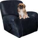 ANARACHON Leather Like Recliner Chair Covers Heavy Duty, 4 Pieces Recliner Cover for Recliner Chair, Leather Cover for Recliner Slipcovers Washable for Pets (Navy) (1 Seater)