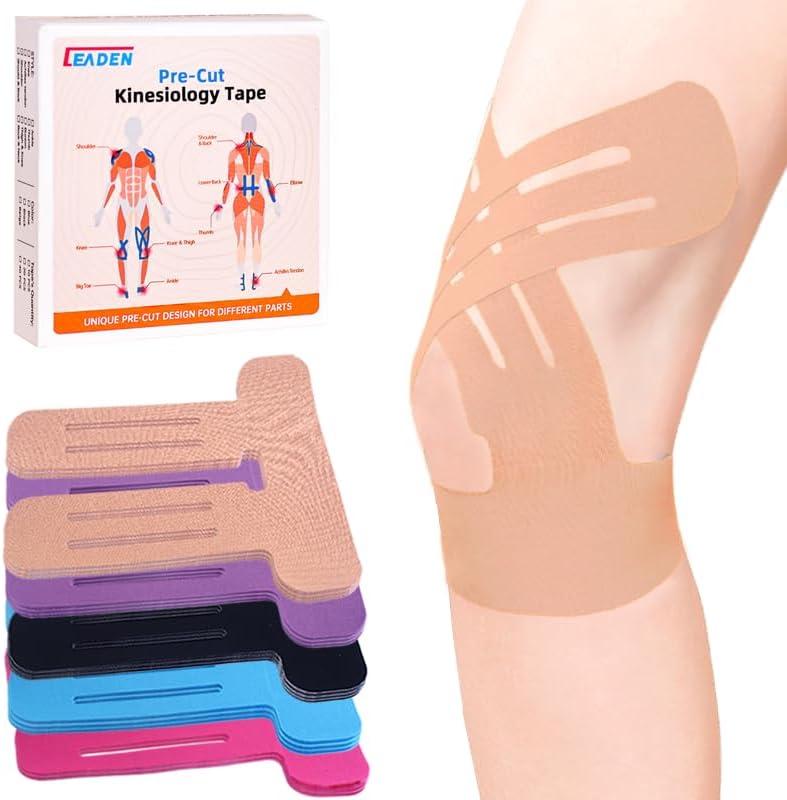 Precut Kinesiology Tape for Knees, 10 Pcs, Upgraded, Knee Support & Stability, Knee Pain Relief Athletic Tape - Waterproof & Elastic, Breathable Hypoallergenic Latex-Free Tape, Beige