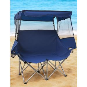 EAST OAK Double Beach Chair with Canopy Shade - Full Sun Coverage | 24" High Back, Easy Fold, Surprisingly 13 lbs Lightweight for Its Size, 660 LBS Heavy Duty Double Camping Chair with Canopy, Two Person Camping Chair with Canopy
