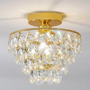 CM MZY Modern Gold Crystal Chandeliers, Mini Flush Mount Ceiling Light Fixture, Close to Ceiling Lamp Fixture for Hallway Bedroom Bathroom Closet Kitchen Foyer