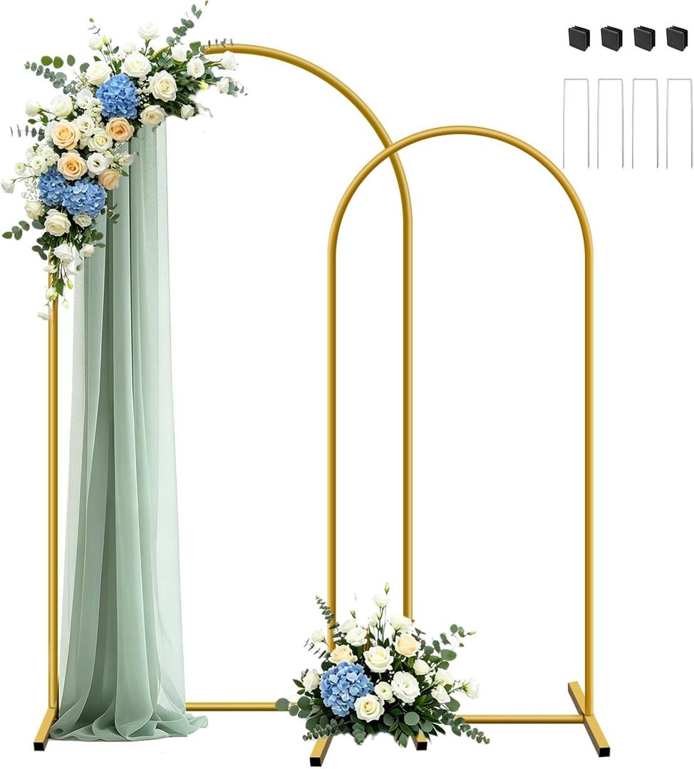 Metal Arch Backdrop Stand, Set of 2 (7.2ft/6ft), Gold Wedding Arch Stand, Balloon Arched Backdrop for Wedding, Baby Shower, Birthday Party, Photography, Garden Floral, Ceremony Decor