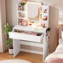 HAIOOU Small Vanity Desk with Mirror and Lights, Makeup Vanity Desk with Storage Drawer, Compact Dressing Table with 3-Tier Open Shelf for Girls Women Bedroom (White), 15"D x 29.5"W x 52"H