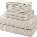 35X70 Inches Extra Large Bath Towels Sets of 4 for Bathroom Super Soft Quick Dry Bath Towels Hand Towels Washcloth Towels Microfiber Shower Towels for Women Daily Use (Khaki, 4 Piece)
