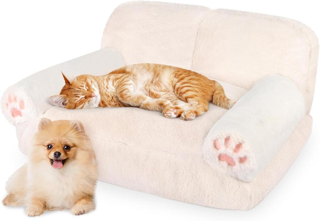 CHENOVE Pet Couch Bed for Cat & Dog, Fluffy Cat Beds for Indoor Scratching Lounge with Removable Washable Cover, Non-Slip Bottom & Soft Surface, Design for Small Dogs & Cats Up to 25 lbs