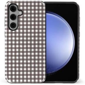 artslion for Samsung Galaxy S25 Case for Women Girl Men Boy, Shockproof Soft Silicone & Hard PC Shell Protective Case for Samsung Galaxy S25 - Brown Gingham Retro Checkerboard