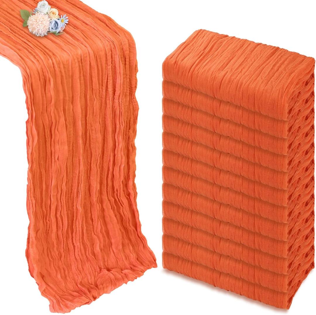 12 Pack Orange Cheesecloth Table Runner 10ft Boho Gauze Fabric Cheese Cloth Table Runner 35 x 120 Inch Rustic Sheer Runner for Romantic Wedding Decor Bridal Shower Party Table Centerpiece Decoration