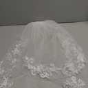 2 tier Lace Wedding Veils for Brides Short Waist Length Bridal Veil With Comb for Brides (White)