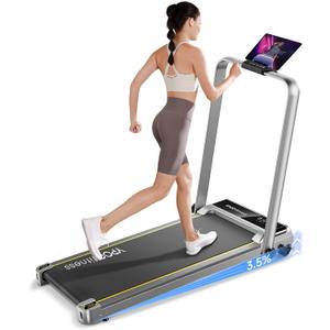 YPOO Foldable Treadmill with Incline, Walking Pad with Handle Bar 3 Level Incline, Portable Folding Treadmills for Home/Office 300 Lbs Capacity, Quiet Desk Treadmill with Remote Control & APP