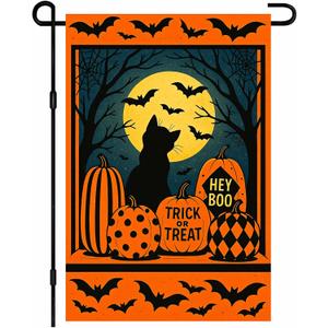 IVN Spooky Halloween Garden Flag 12x18 Inch Double Sided Black Cat Witch Pumpkin Jack O Lantern Trick or Treat Outdoor Fall Yard Flag for Outside Home Front Door Lawn Porch Patio Welcome Decor