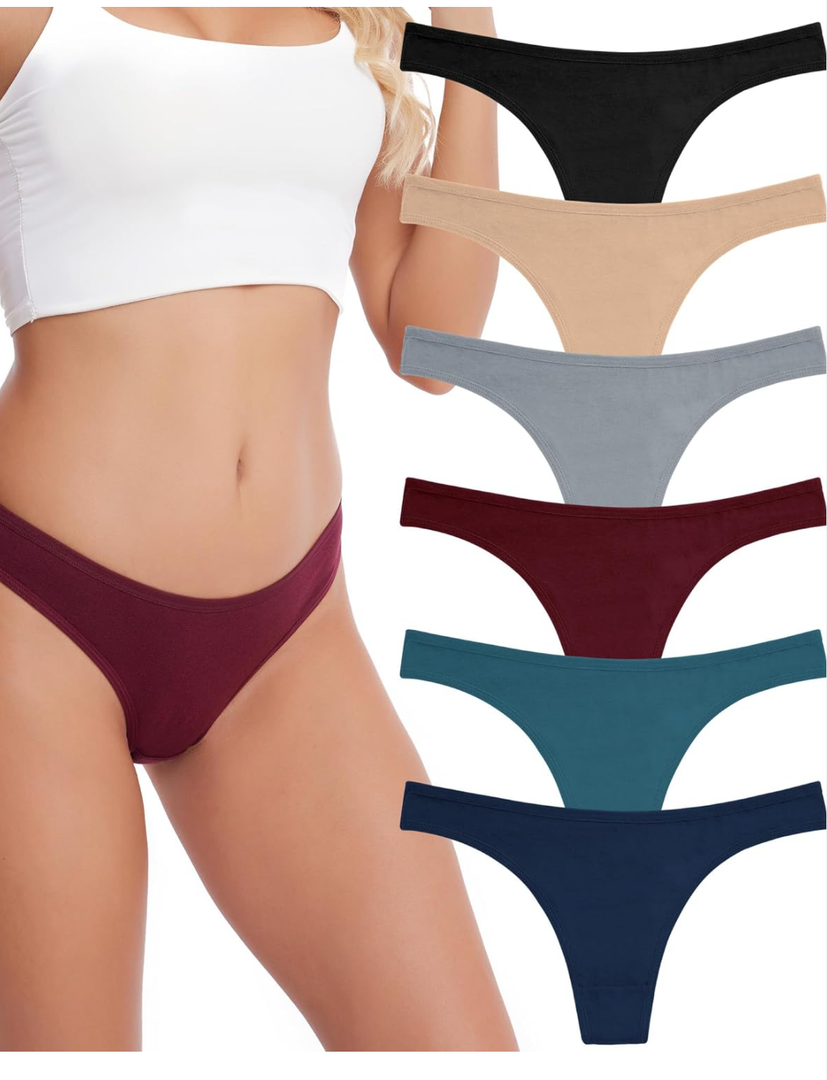 ANZERMIX Women's Breathable Cotton Thong Panties Pack of 6 Size Medium