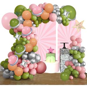 Star Theme Wars Birthday Decorations - 139Pcs Joda Balloon Garland Arch Supplies, Silvery Pink Green Latex Balloon Arch For Wars Birthday Baby Shower Party Supplies Decorations
