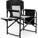 Camping Chairs, Folding Chairs for Outside, Directors Chairs Foldable Adults Heavy Duty,Support to 450LBS (Black/Grey)