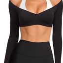 LASLULU Womens Halter Crop Tops Long Sleeve Workout Top with Built in Bra, Medium