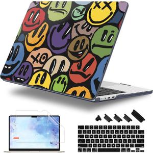 Case for MacBook Air 15 Inch 2026-2023 Release M5 A3448 M4 A3241 M3 A3114 M2 A2941, Hard Shell with Screen Protector & Keyboard Cover, Compatible with Touch ID, Happy Emoji