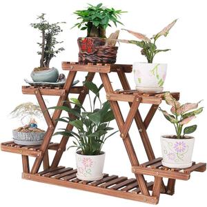 Wood Plant Stand Indoor, 6 Tiered Plant Shelf for Multiple Plants RackTriangle , A Shape Corner Flower Pot Holder for Windowsill Patio Balcony Garden Living Room (Retro,Wooden)