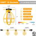 100FT Construction String Lights, 100W 11 Bulbs Work Lights with E26 Base, Construction Lights IP65 Waterproof, 8000LM 6500K Temporary Lighting for Indoor Workshop, Mine cave, Job Site