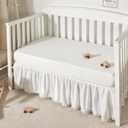TILLYOU Baby Crib Skirt Girls Boys, Ruffled Bed Skirt with Pompoms, 28x 52, 14'' Drop, White