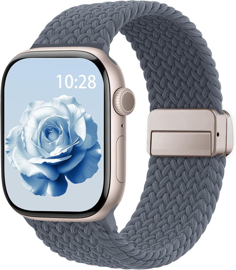 Braided Stretchy Band Compatible with Apple Watch Bands 38mm 40mm 41mm 42mm 44mm 45mm 46mm 49mm Women Men, Soft Nylon Solo Loop Magnetic Sport Strap for iWatch Series 11 10 9 8 7 6 5 4 3 2 1 SE Ultra (Anchor Blue)