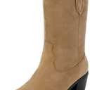 Suede Cowboy Boots for Women Pointed Toe Mid-Calf Western Boots Chunky Heel Cowgirl Booties Dressy Pull on Wide Calf Fashion 8