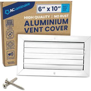 6x10 Inch (Duct Opening) Aluminum 1-Way Air Flow Vent  HVAC Vent Cover for Wall or Ceiling  Quiet HVAC Wall Register - Multi-Shutter Damper  Adjustable Curved Blade - Plastic Seal for Tight Fit
