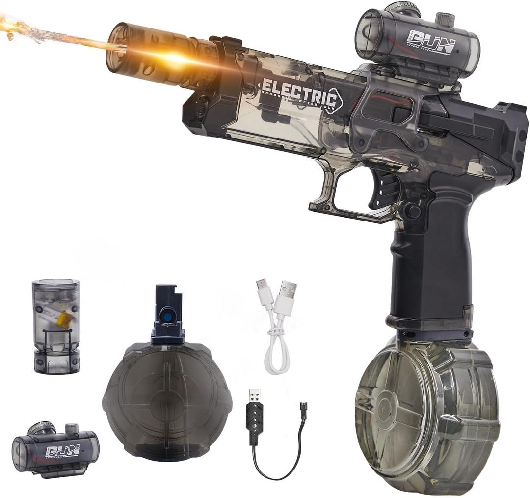 Electric Water Gun for Adults Kids: Powerful Squirt Gun, Automatic high Powered Pressure Blaster watergun with Realistic Led Muzzle Flame,28-32 FT RangePerfect Summer Gift Toys for Age 8-12 (Black)