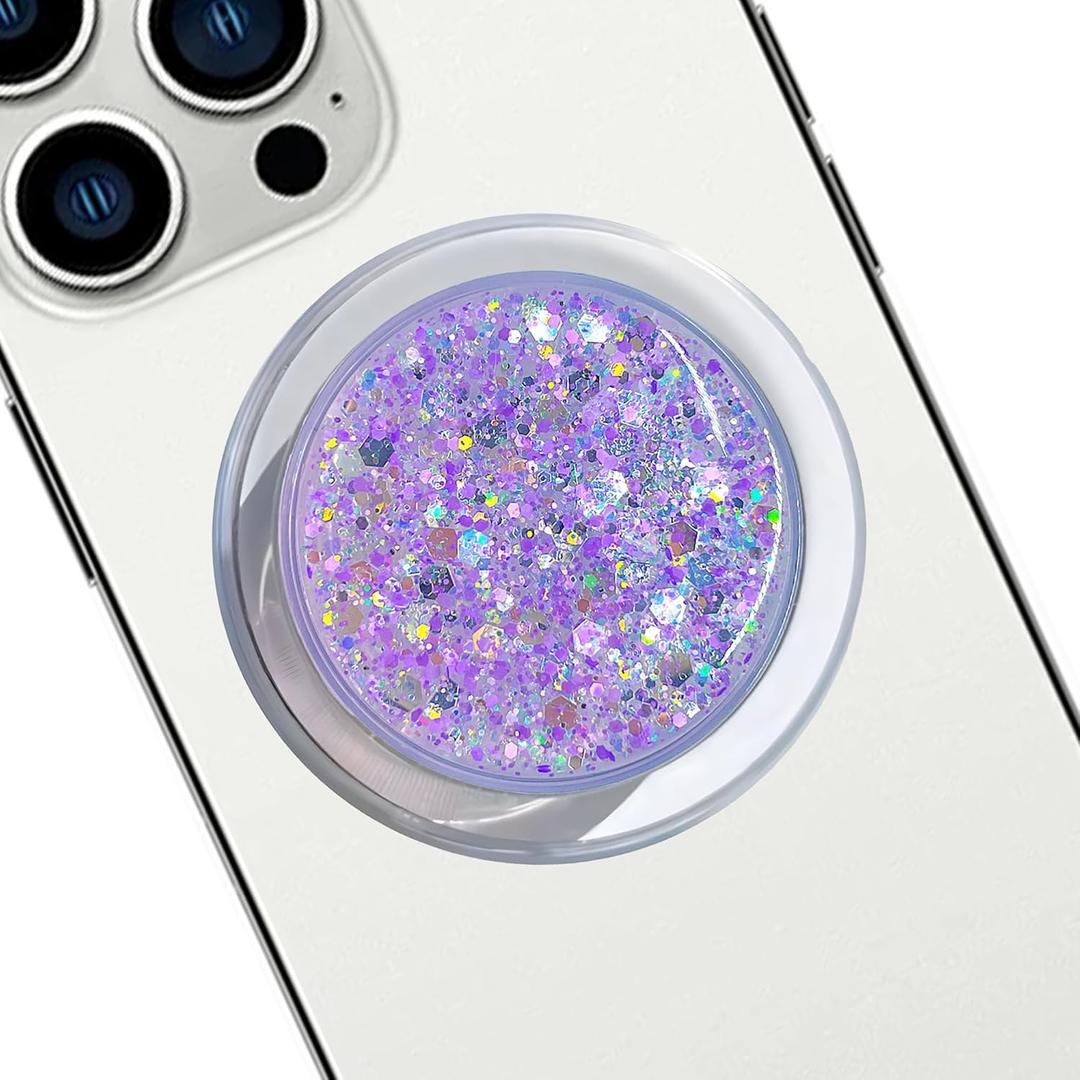Magnetic Retractable Phone Stand, Phone Grip, Suitable for Round Foldable Phones and Tablet Accessories - Transparent Shine (Magnetic Purple)