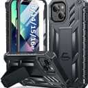SOiOS for iPhone 13/14/15 Phone Case: for iPhone 16e Protective Cover with Built-in Kickstand | Heavy Duty Military Grade Hard Protection Shock Proof | Durable Dual-Layer Design Black