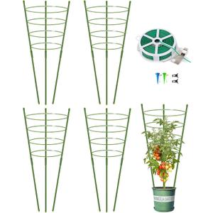 4 Pack Garden Plant Support Tomato Cage, Upgrade 36'' Trellis for Climbing Plants, Plant Trellis Kits with 4 Self Watering Spikes and 20 Plant Clips (36'') (Upcage-4T-23)