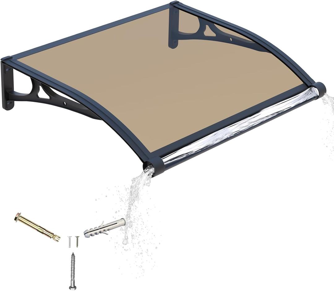 Awning for Door Entrance,40x40 Inch Awnings for Doors with Drainage Sink,Window Canopy Exterior with Aluminum Alloy Bracket,Solid Polycarbonate Cover,UV,Rain,Snow Protection for House,Porch,Patio,Deck