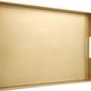 Gold Serving Tray for Coffee Table, Rectangular Plastic Decorative Tray with Handles for Entertaining, Outdoor Patio, Living Room, Ottoman, Bathroom Counter, 11.8*15.7*1.6