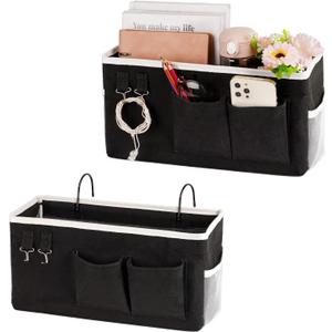 Bedside Storage Caddy/Bedside Hanging Storage Bag for Headboards Bunk Beds Dorm Rooms Book Phone Magazine Holder (2PC Black)