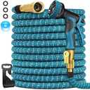 100 ft Expandable Garden Hose, Lightweight Expanding Water Hose with 10 Function Nozzle, 3/4" Solid Brass Fittings, 5-Layer Latex Core, No-Kink Flexible Retractable Hose for Patio, RV, Car Washing