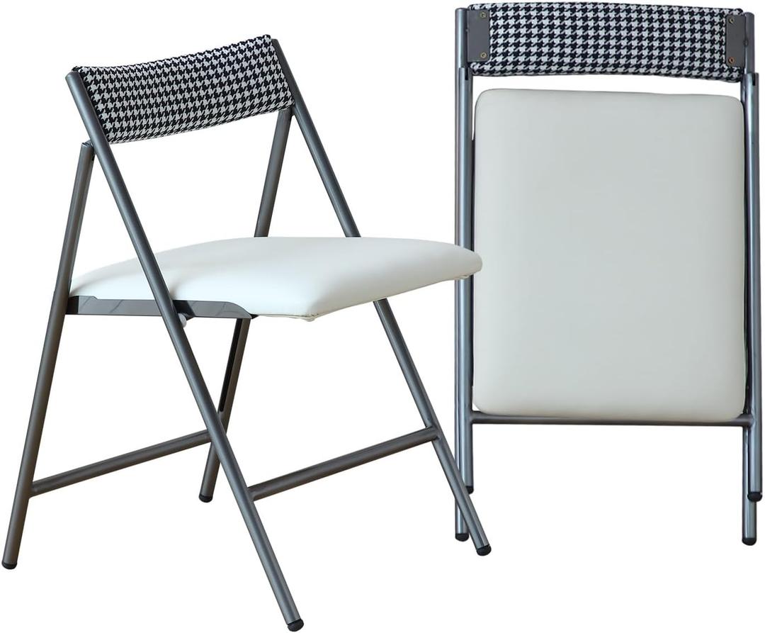 FUNROLUX Folding Dining Chairs Set of 2, Metal Folding Chairs with Padded Seat Foldable Dining Chairs for Kitchen Dining, Party Events (Grey)