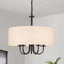5 Lights Drum Chandelier for Dining Room 19" Modern Farmhouse Black Chandeliers with Shades Round Pendant Light Fixtures Linen Hanging Chandeliers for Bedroom Living Room Kitchen Over Table Foyer