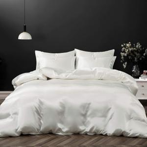 P Pothuiny 5 Pieces Satin Duvet Cover California King Size, Luxury Silky Like Ivory White Duvet Cover Bedding Set with Zipper Closure, 1 Duvet Cover + 4 Pillow Cases (No Comforter)