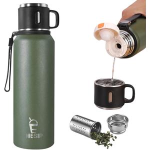 Stainless Steel Insulated Bottle, 33oz with cup Vacuum Insulated Water Bottle, Thermo for Hot Drinks/Cold Drinks,24-Hr Insulation Commute, Travel