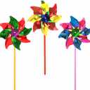 6" Pinwheels for Kids, Fun Toys for Backyard Games and Family Games - 24 Pieces, Metallic Color Assortment, 6" Wind Spinner Diameter, 12" Spinner Stick, Party Favors, Piata Stuffer