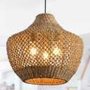 3-Lights Rattan Pendant Light, Wicker Seagrass Chandelier | 18.9"Boho ratan Basket Hand-Wove Hanging Lights,Bamboo Lights Fixture,Farmhouses for Dining Living Kitchen Island Bedroom