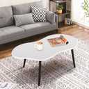 Small Coffee Table Cloud Shaped Irregular Center Table for Living Room Unique White Wood Grain Top Floor Table for Small Space Apartment, 39.5 inches x 20 inches x 16.5 inches