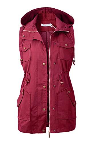 BBX Lephsnt Womens Sleeveless Military Anorak Vest Zip Up Drawstring Anorak Jacket with Pockets 2XL
