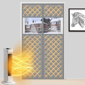 MAGZO Magnetic Thermal Insulated Door Curtain with Perspective Window, Fits 34" x 82" Door, Made of Oxford and Cotton, Weatherproof Insulation Cover Blanket for Winter, Block Cold Air Out, Grey