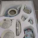 BTaT- Floral Tea Sets for Adults, 13 pcs, Service for 4, Pot (38 oz) & Cups (8 oz) with Saucers, Pastel Blue Floral Design, Porcelain Tea Set for Adult, Dishwasher Safe