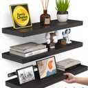 BAYKA Floating Shelves for Wall, Wall Mounted Rustic Wood Shelves for Bathroom, Bedroom, Living Room, Kitchen, Hanging Shelf for Books/Storage/Room Decor with 22lbs Capacity (Black, Set of 3, 15.7 In)