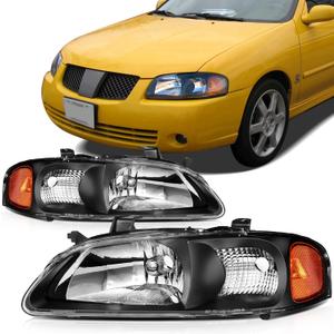 SCITOO Headlight Assembly For Nissan Sentra 4-Door 2000-2003 Compatible with 2000 2001 2002 2003 Nissan Sentra Headlamp Black Housing Amber Reflector Driver and Passenger Side