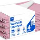 Medline Washable Bed Pads for Incontinence, Large 34 x 36 inch Reusable Underpads, 4 Pack, Pee Pads for Dogs, Adults, Kids and Baby, Pink Sofnit 300