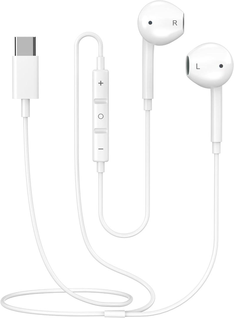 USB C Earbuds Wired for iPhone 17 16 15, Type C Headphones Earphones with Microphone & Remote Noise Cancelling Ear Buds Compatible for iPhone 17 16 15 Pro Max, iPad Pro, Galaxy S26 S25 S24, Pixel 9 8
