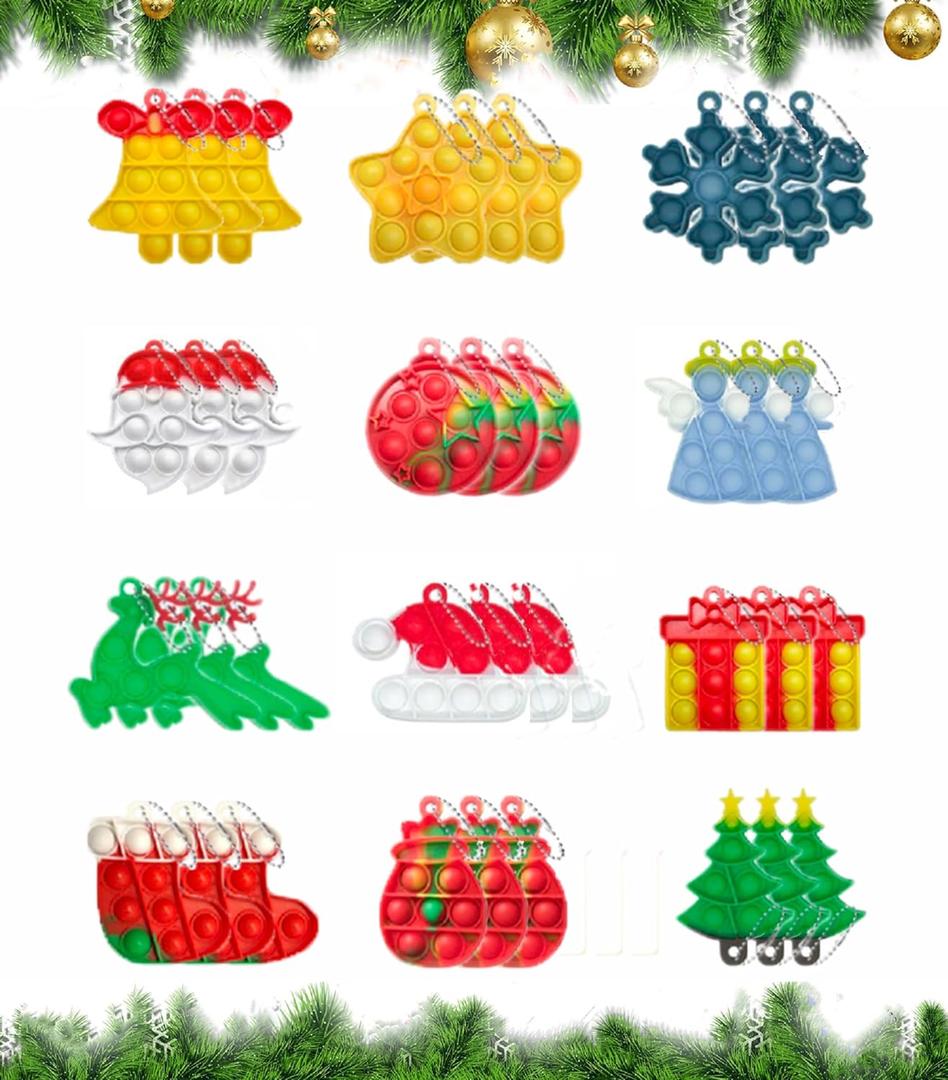 36 Pcs Christmas Mini Push pop Keychain Bubble Squeeze Sensory Fidget Toys, Anxiety Stress Reliever Hand Toys,Party Favors Supplies Christmas Idea Gifts for Kids Adults