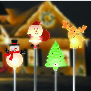 Glintoper 4 Pack Solar Christmas Figurine Lights, Outdoor Lighted Decorative Santa Claus, Snowman, Xmas Tree & Reindeer with Garden Stakes, Warm White LED Lighting Yard Stake for Path Lawn Patio Decor